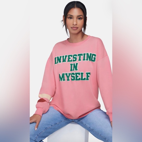 Wildfox Tops - Wildfox Sweatshirt Women's Crew Neck Investing In Myself Aurora Pink XL